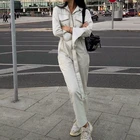Комбинезон женский осенне-зимний, с длинным рукавом, с карманами и поясом, черный, белый, цельный комбинезон, 2019