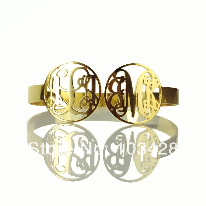 

AILIN Mothers Day Gift Cut 2 Monogrammed Initial In 2 Circle Monogram Name Bracelets Personal Monogram Mom Gift