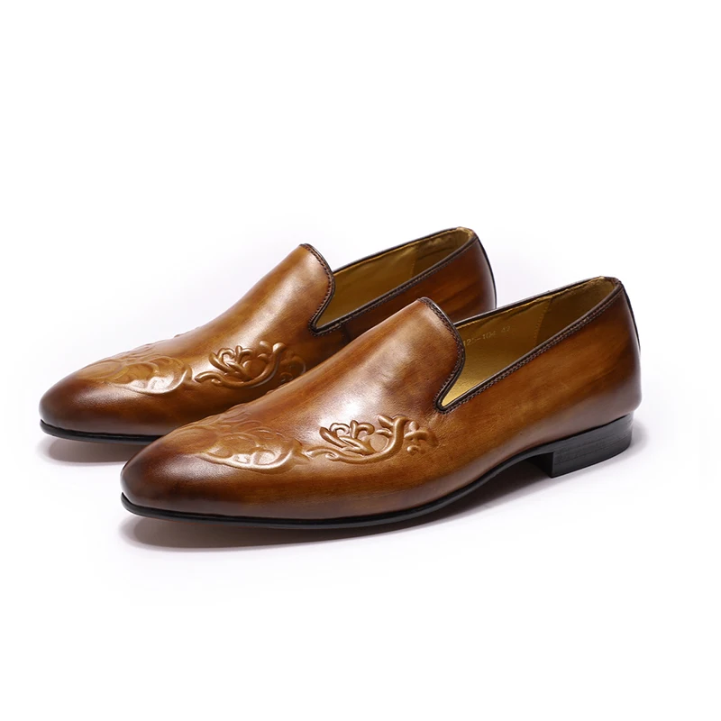 Autumn Luxury Mens Loafers For Wedding Party Street Fashion Brown Genuine Real Leather Slip On Men Dress Shoes Formal Shoes