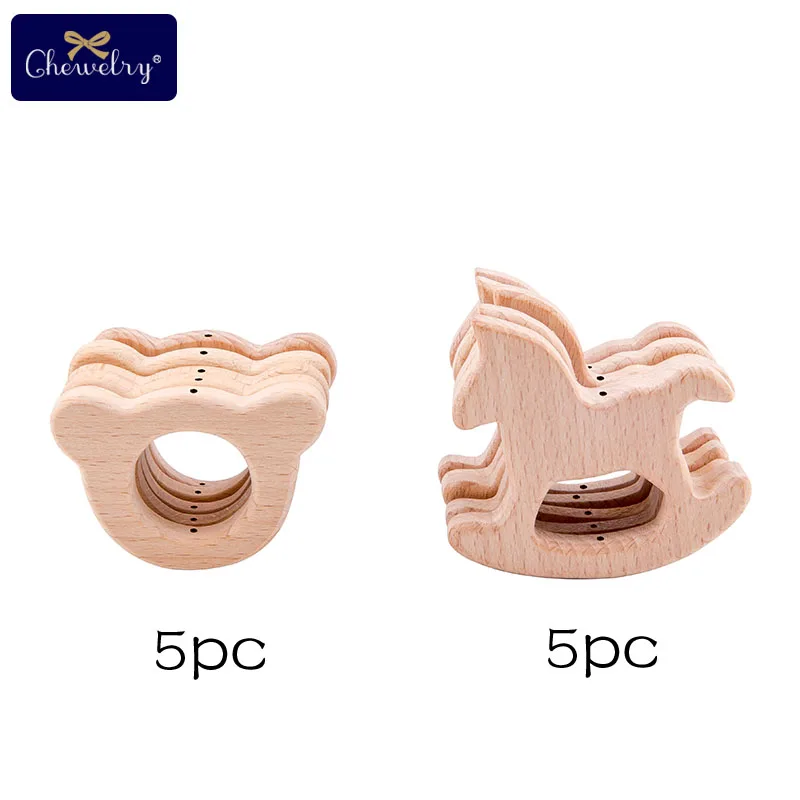 5pc Bear 5pc horse 10 шт. детский зубопрорезыватель из бука и дерева в виде животных с отверстиями, соска-пустышка из бука с цепочкой и подвеской, игрушки для прорезывания зубов, детские товары - Цвет: 5pc Bear 5pc horse