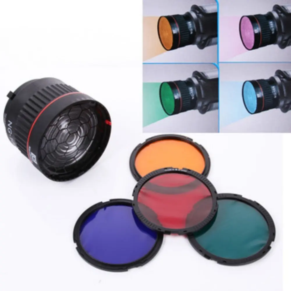 

Nanguang NG-10X Studio Light Focus Lens Bowen Mount For Flash & Led Light With 4 Color Filter