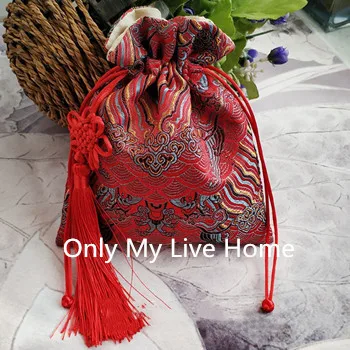 china knot red Последний большой китайский узел декоративные подарочные сумки для ювелирных изделий Шелковый парчовый мешочек замшевая подкладка шнурок Пустые Сумки Для саше хранения 1 шт - Цвет: china knot red