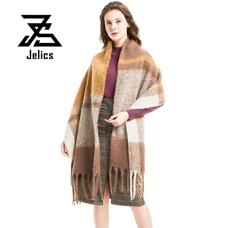 

Jelics осенне-зимние теплые женские длинные шарфы в стиле пэчворк