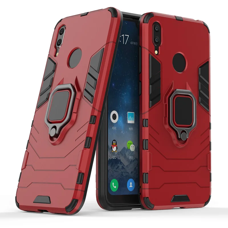 Кольцо Броня чехол для huawei Y7 чехол магнитный автомобильный держатель противоударный мягкий бампер задняя крышка телефона для huawei Y7 чехол - Цвет: Красный