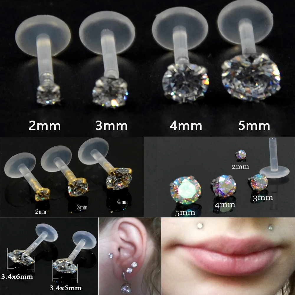 17pcs Zircon Bioplast Labret Lip Ring Ear Cartilage Earring Ear Stud Piercing