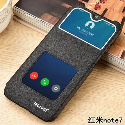 for Xiaomi Redmi Note 7 Case Luxury Window View Flip Stand PU Leather Cover Coque For Redmi Note7 Protector Phone Case#VA - Цвет: Черный