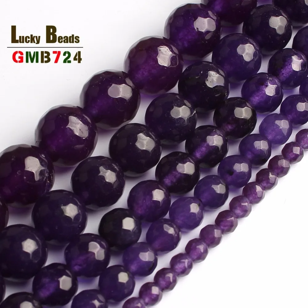 Natural Faceted Round Chalcedony Beads Purple/White /Blue /Red For DIY Making Bracelet Necklace Jewelry 4/6/8/10/12/14mm | Украшения и