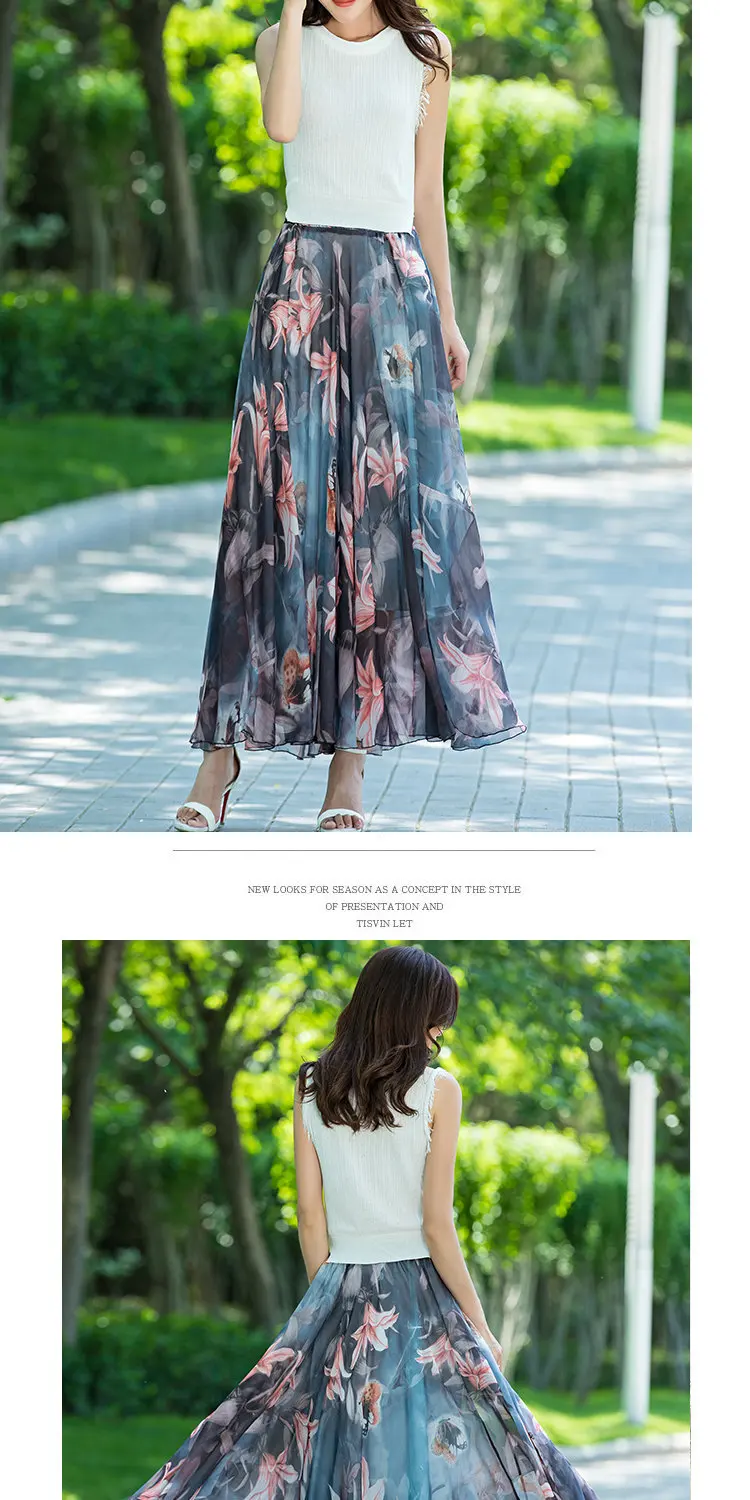 SZMXSS harajuku летние юбки женские модные новые богемные пляжные макси юбки Бохо шифон сломанный цветок длинная юбка Повседневная одежда