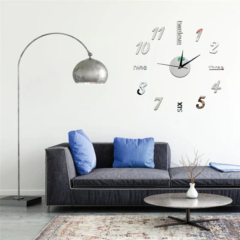 Цифровые буквы зеркальные настенные часы фон ТВ наклейки трехмерные