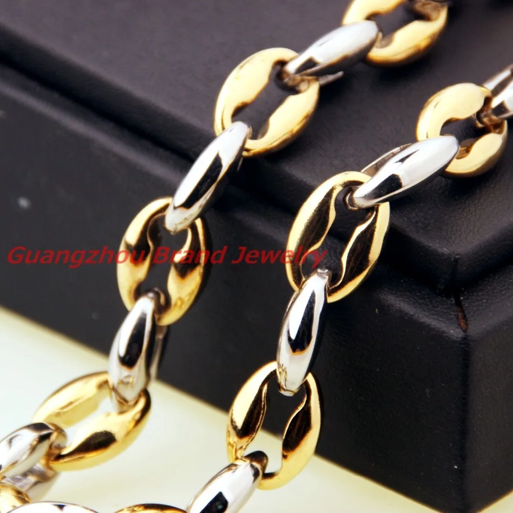 Цепочка мужская из нержавеющей стали 316L ожерелье серебристого и золотистого