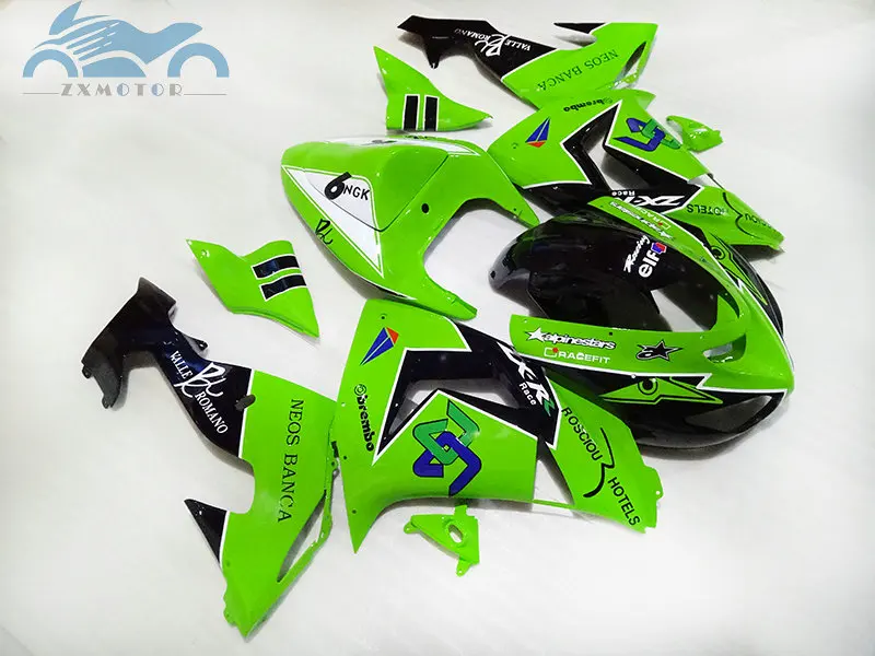 Комплект обтекателей кузова на заказ для 2006 2007 Kawasaki Ninja ZX 10R 06 07 Зеленые Черные