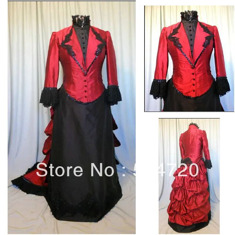Оригинальное красное платье из двух частей в викторианском стиле/стиле