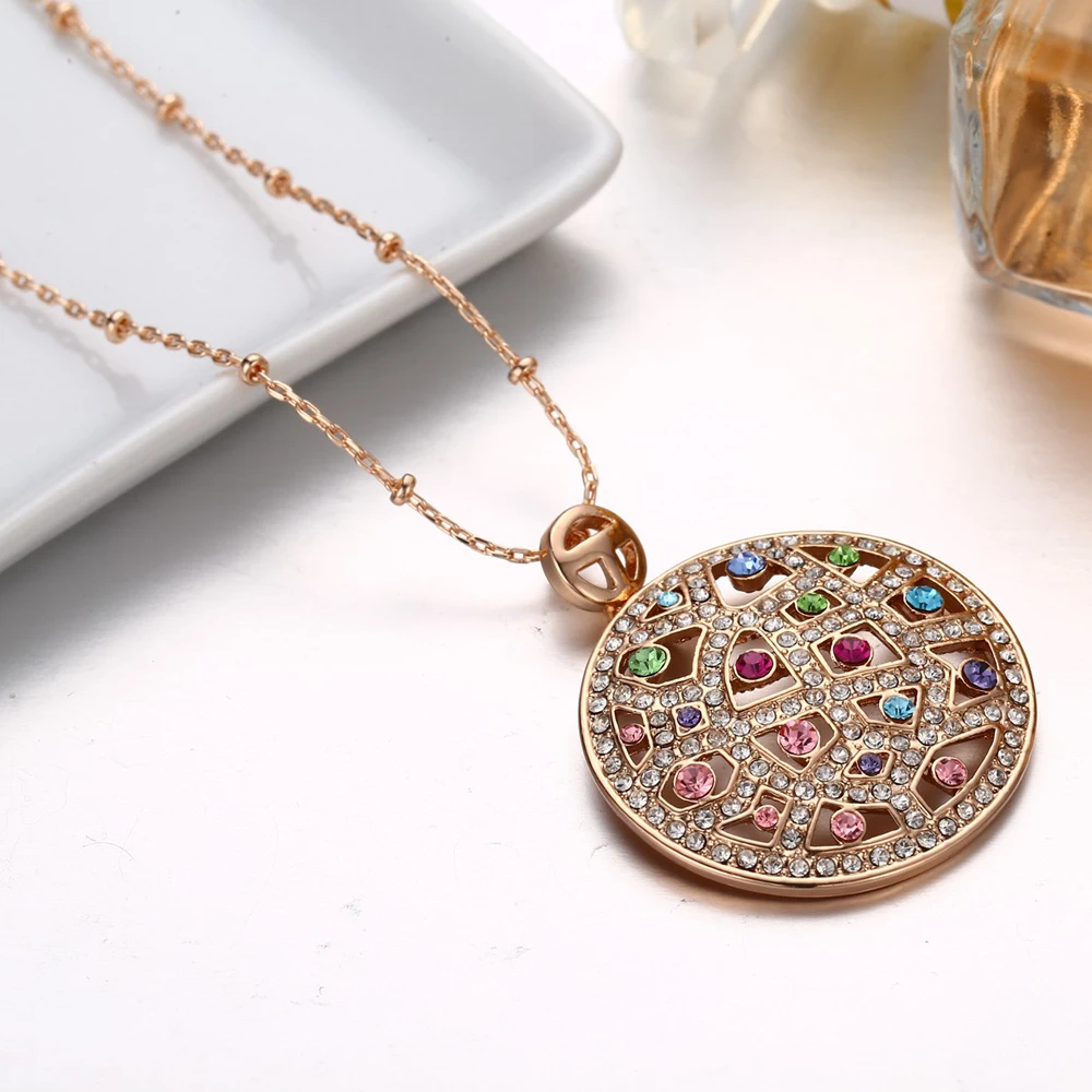 Pinannie золото Цвет 100% Австрия Кристаллы Стразы круглый кулон Цепочки и ожерелья
