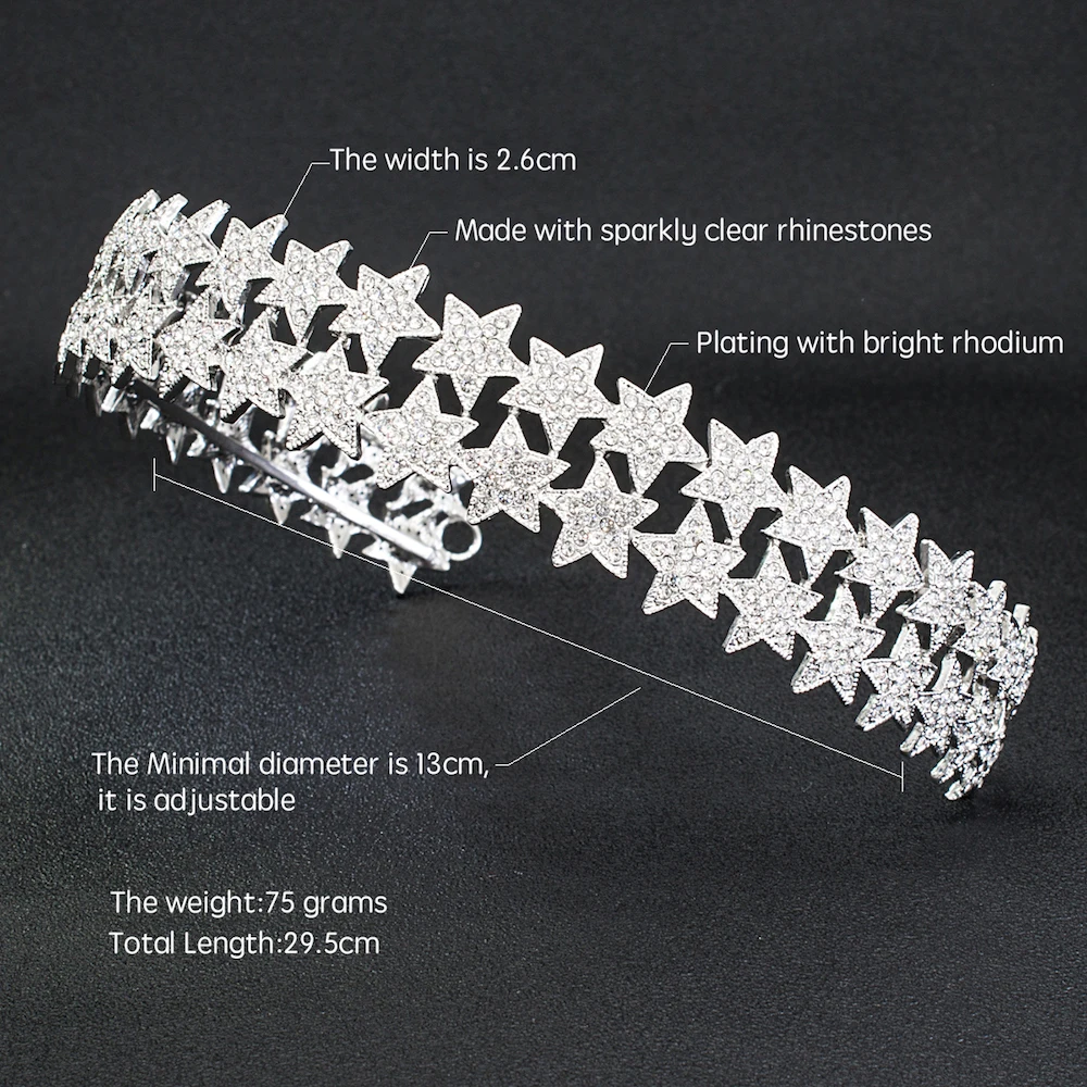 Кристаллы горный хрусталь 3/2 круглый 2 ряда звезды свадебная головная повязка