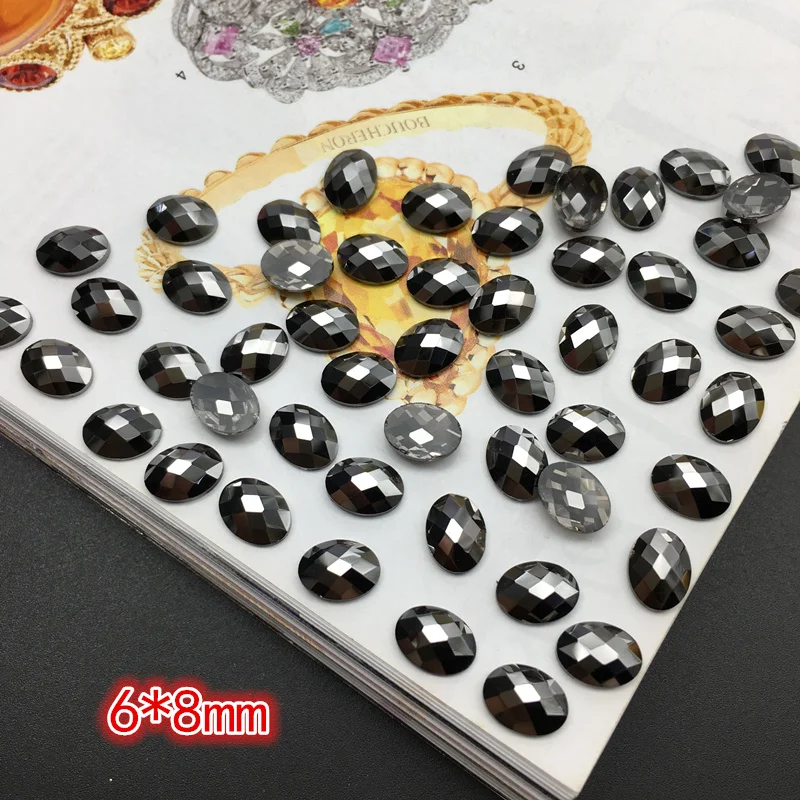 Овальные черные струйные хрустальные камни с плоской задней стороной