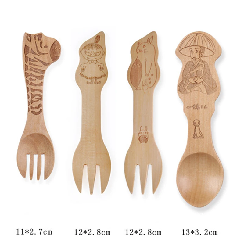 Японские деревянные ложки Mini 4 шт./компл. Cucharas Colher мультяшная вилка животные