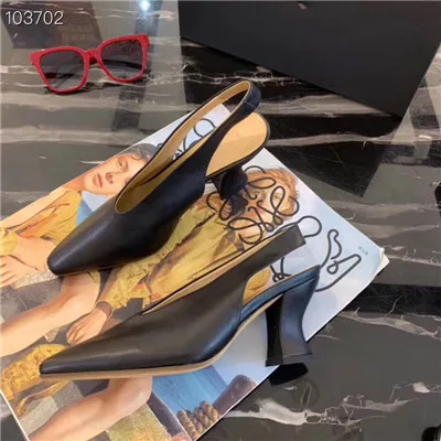 black slingbacks Новинка года; туфли-лодочки из натуральной кожи на не сужающемся книзу высоком массивном каблуке; женские туфли с острым носком; женские туфли для подиума на высоком каблуке; женские туфли без задника - Цвет: black slingbacks