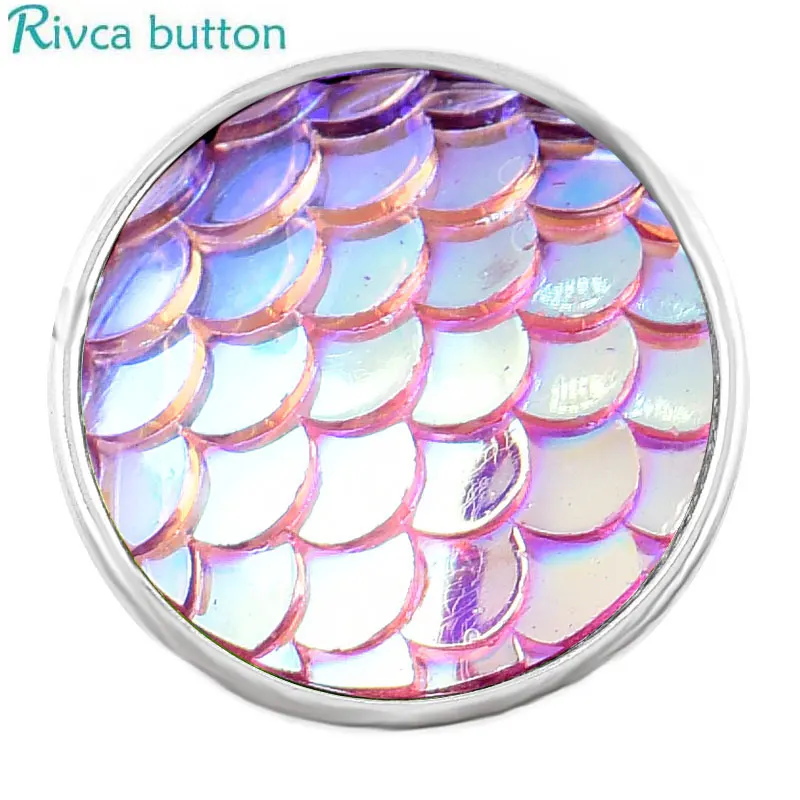 Rivca D04361 18 мм кнопки Красочные Сияющий рыбьей чешуи шарма Кожа сплав браслет