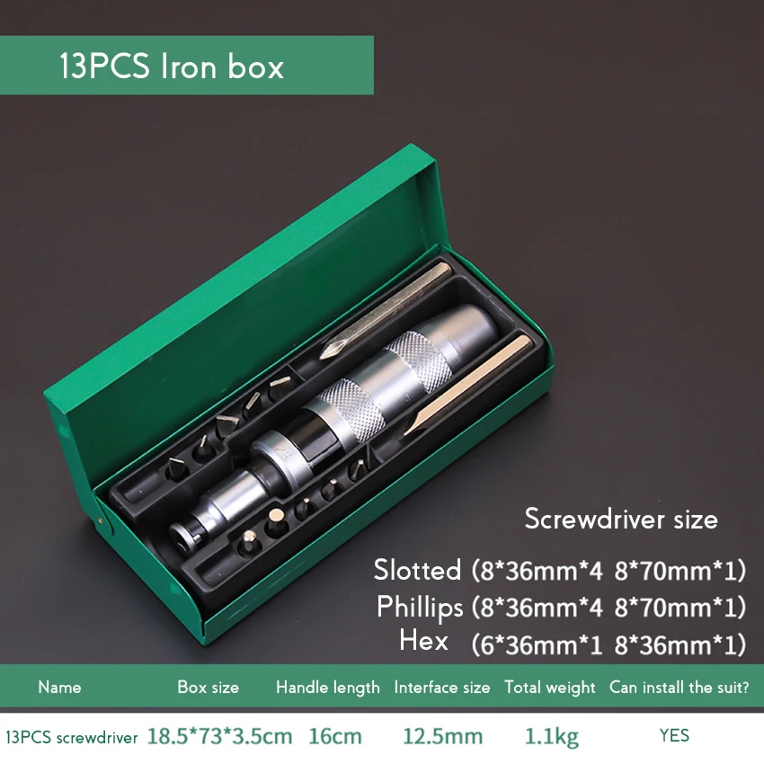 Impact Screwdriver Set Professional Portable 1 Handle + 6/7/12 Heads Stubborn Screw | Инструменты