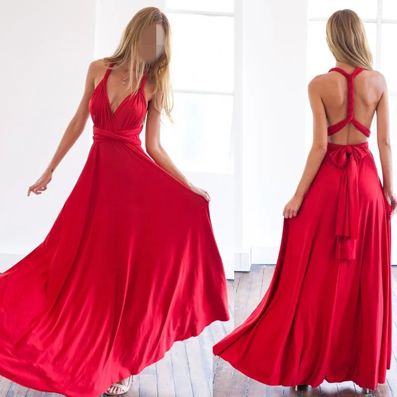 Romantic 2016 summer sexy women maxi dress red bandage long dress sexy Multiway Bridesmaids Convertible Dress robe dress