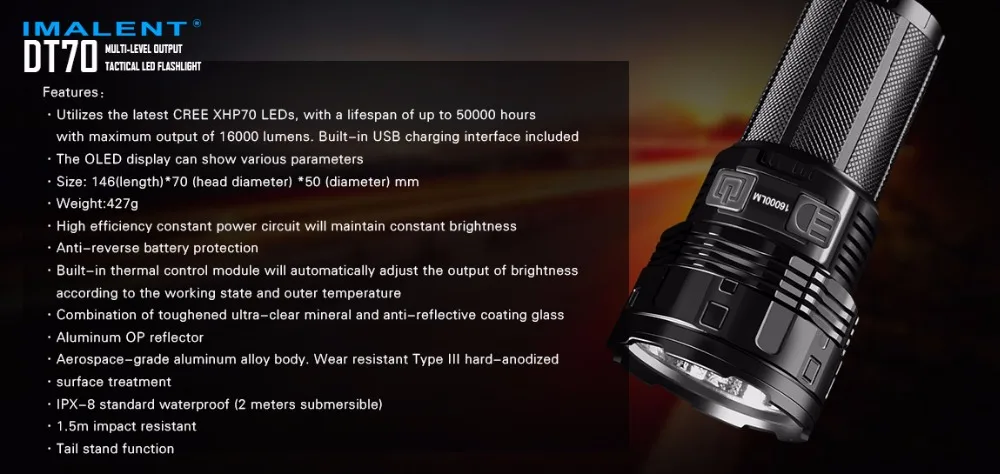 1 шт. Лучшая цена, Imalent DT70 cree xhp70 16000 lumenes 700 metros, USB, светодиодный, por 4*18650