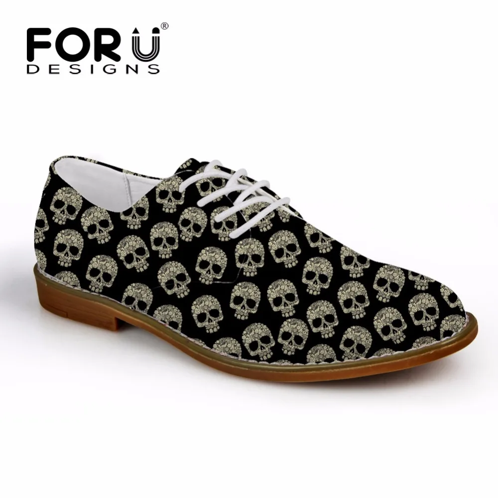 FORUDESIGNS 2018 Spring New Style Men Oxfords Shoes 3D Cool Skull Black Men's Fashion Flats Oxford Shoes for Man Leather Shoes