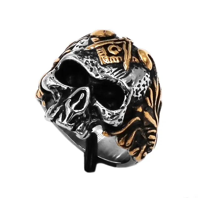 Золото масонского черепа кольцо байкера из нержавеющей стали ювелирные изделия