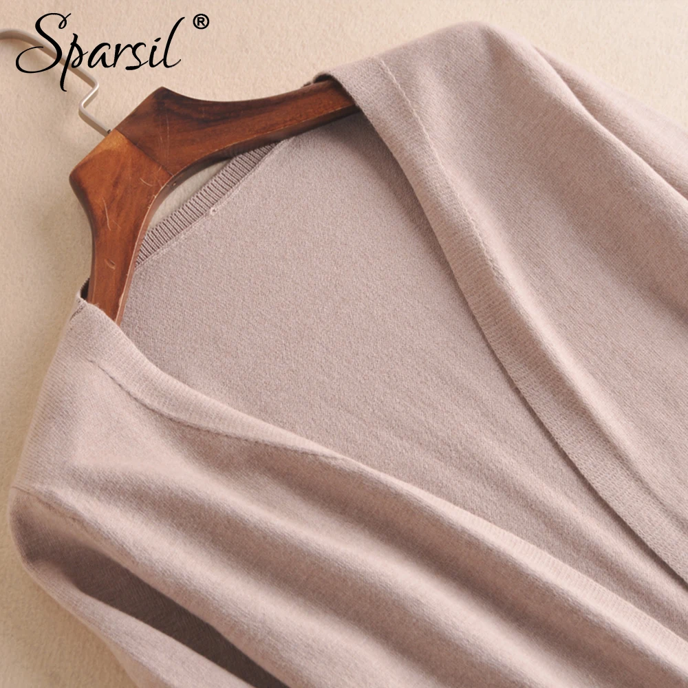 Sparsil Для женщин осень шерсть длинная Кардиганы для однотонные вязаные сторона Ил