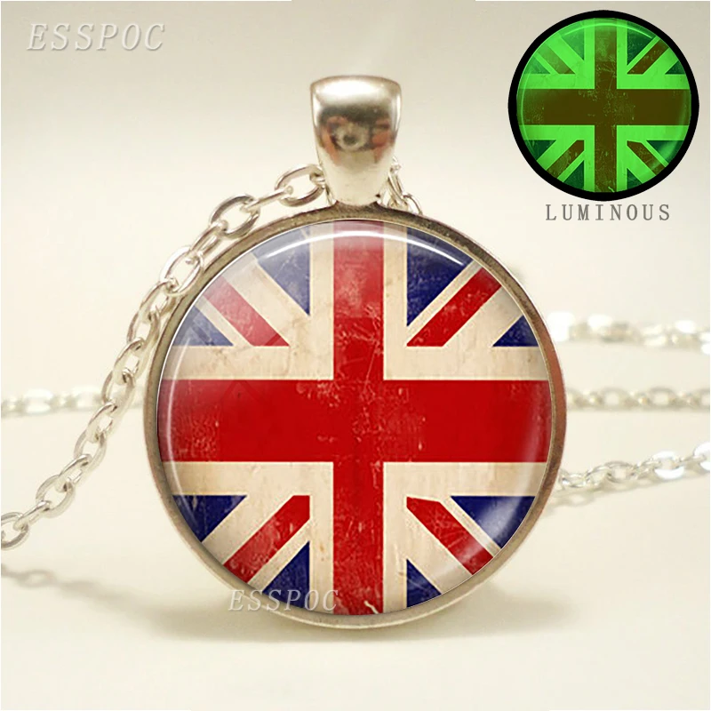 Светящееся ожерелье с британским флагом|cabochon jewelry|luminous necklacependant glass |