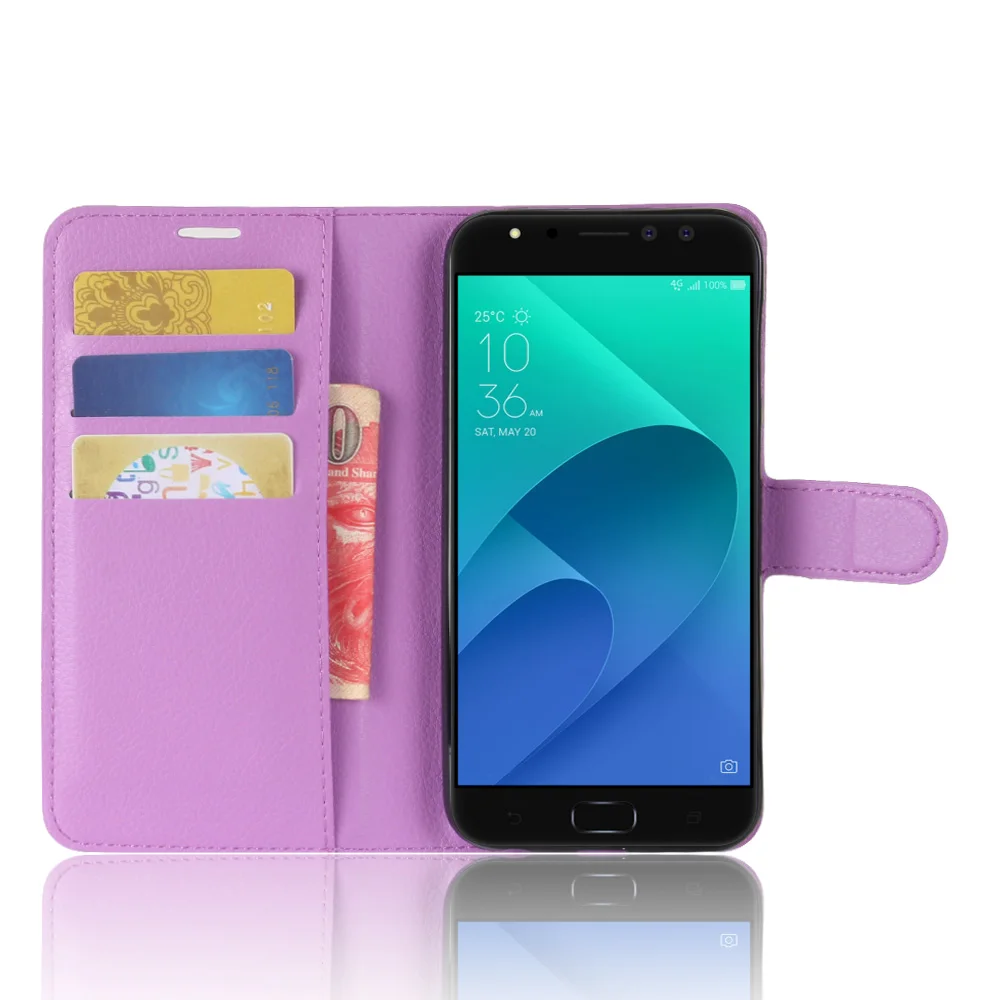 Фиолетовый Чехол ZE554KL для ASUS ZenFone 4 ZE554KL, чехол s с бумажником, с рисунком личи, откидной кожаный чехол, черный 554 ASUS554 - Цвет: Фиолетовый