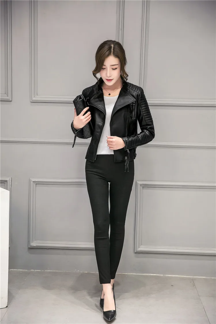 Новинка 2017 весенне осенние куртки из искусственной кожи женская тонкая короткая