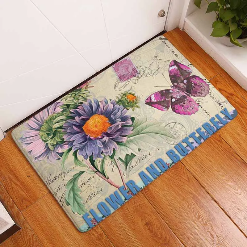 Comwarm Противоскользящий коврик для двери Добро пожаловать винтажные бабочки