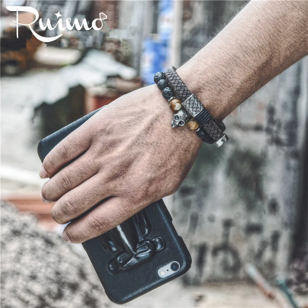 Винтажный плетеный шнур RUIMO 10*5 мм из натуральной кожи коричневый и черный для