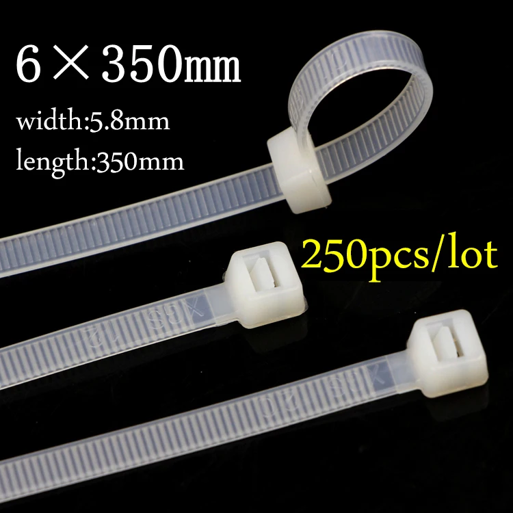 

6*350mm National Standard White Black Milk Cable Wire Zip Ties Self Locking Nylon Cable Tie cargo buckle straps 250pcs/lot