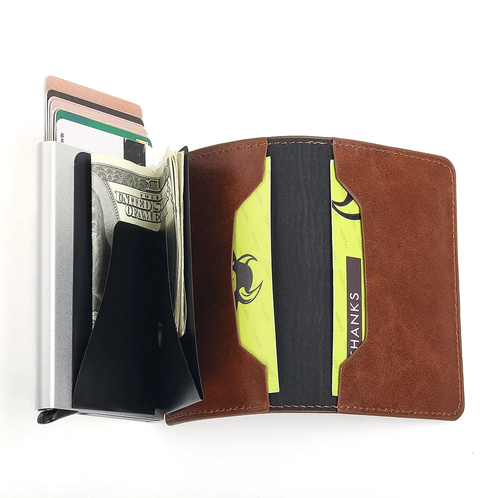 Модный мужской металлический держатель для Карт RFID из нержавеющей стали PU