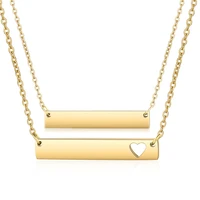 10pcslot blank bar necklace 3562mm heart cut out bar pendant jewelry mirror polished popular choker necklaces gold color