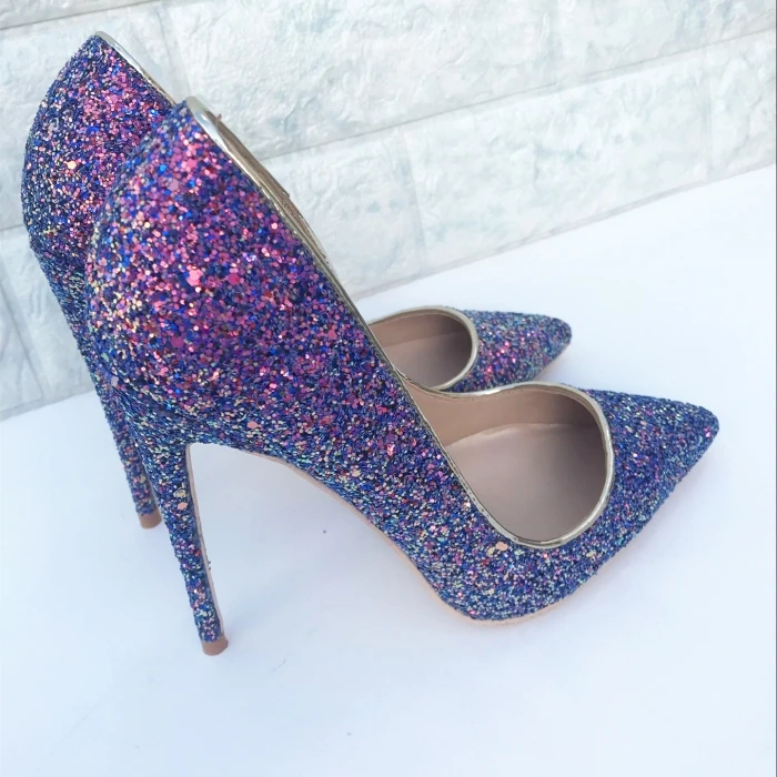 

Wedding High Heel Shoes For Female Amazing Purple Bling Bling Sequins Thin Heel Pumps Sapatos Mujer Stunning Elegant Shoes