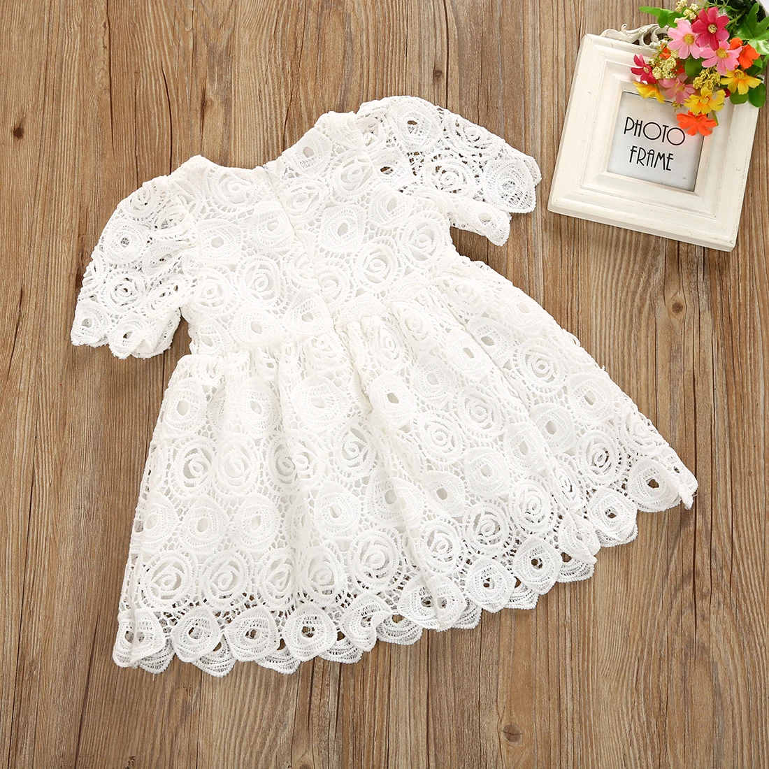 Infant Toddler Baby Girls Dress White Summer Short Sleeve Lace Tutu Zipper Dresses Floral Party Wedding Princess Girl Clothing | Детская