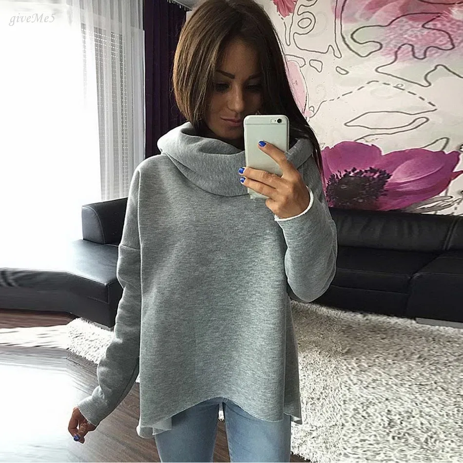 Зимние женские модные толстовки с длинным рукавом высоким воротом Необычные
