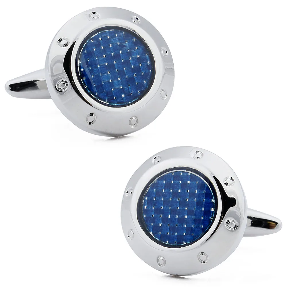 Эмаль с синей углеродистой тканью круглая Мужская рубашка Запонки платье