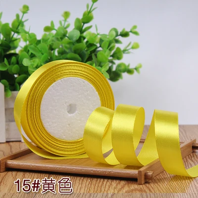 15 Yellow 6/10/15/20/25/40 мм атласная лента корсажная лента для свадьбы для рождественской вечеринки украшения ручной работы с бантом ленты для поделок карточная игра подарки Обёрточная бумага расходные материалы - Цвет: 15 Yellow