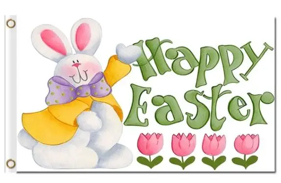 Decorative Cute Rabbit Easter Holiday Produced House Flag | Дом и сад