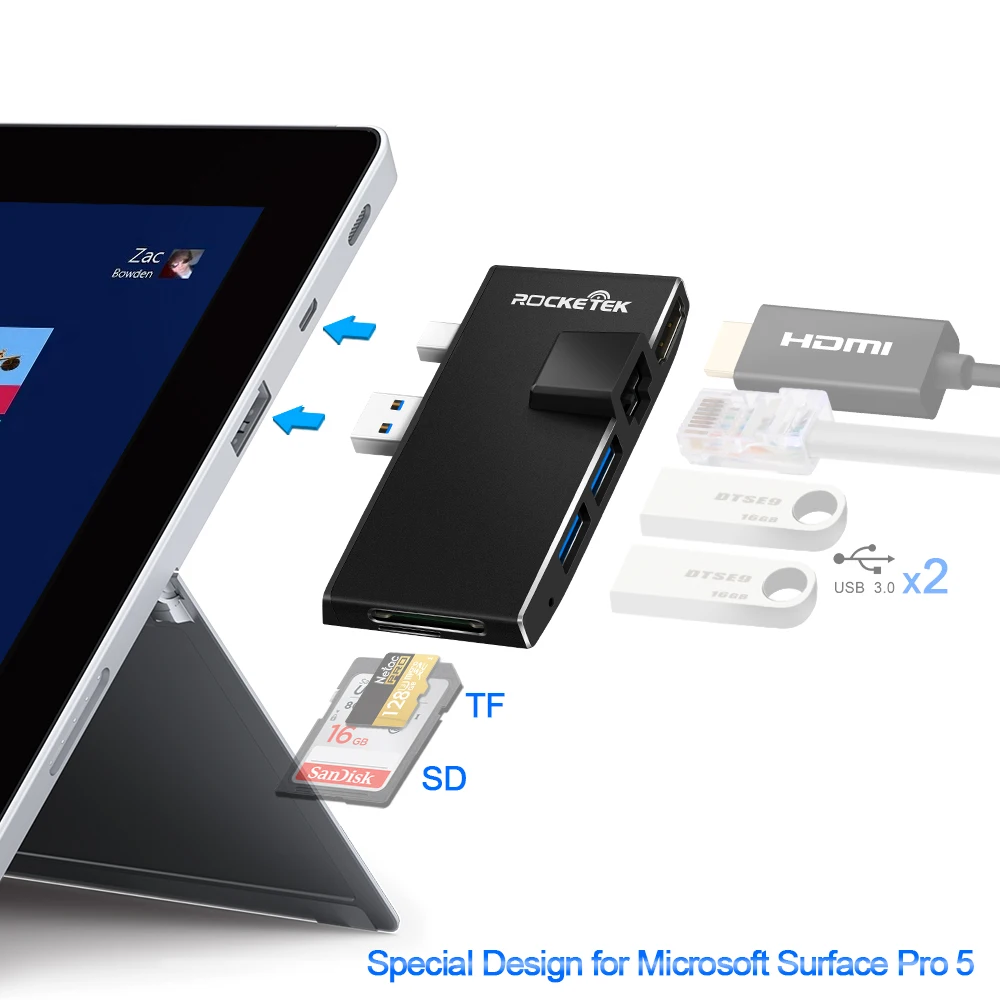 Rocketek usb 3 0 card reader К 4 к HDMI 1000 Мбит/с Gigabit Ethernet адаптер для SD TF micro Microfoft Surface Pro 5