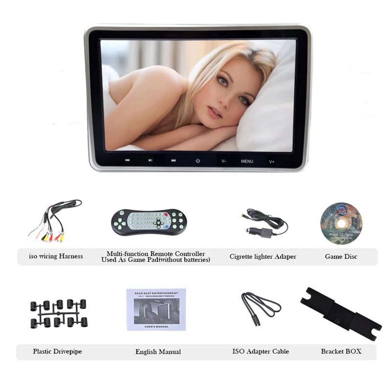 2PCS 10.1Inch Car Headrest Monitor DVD Video Player USB/SD/HDMI/IR/FM TFT LCD Screen Touch Button Game Remote Control MP4 Stereo |