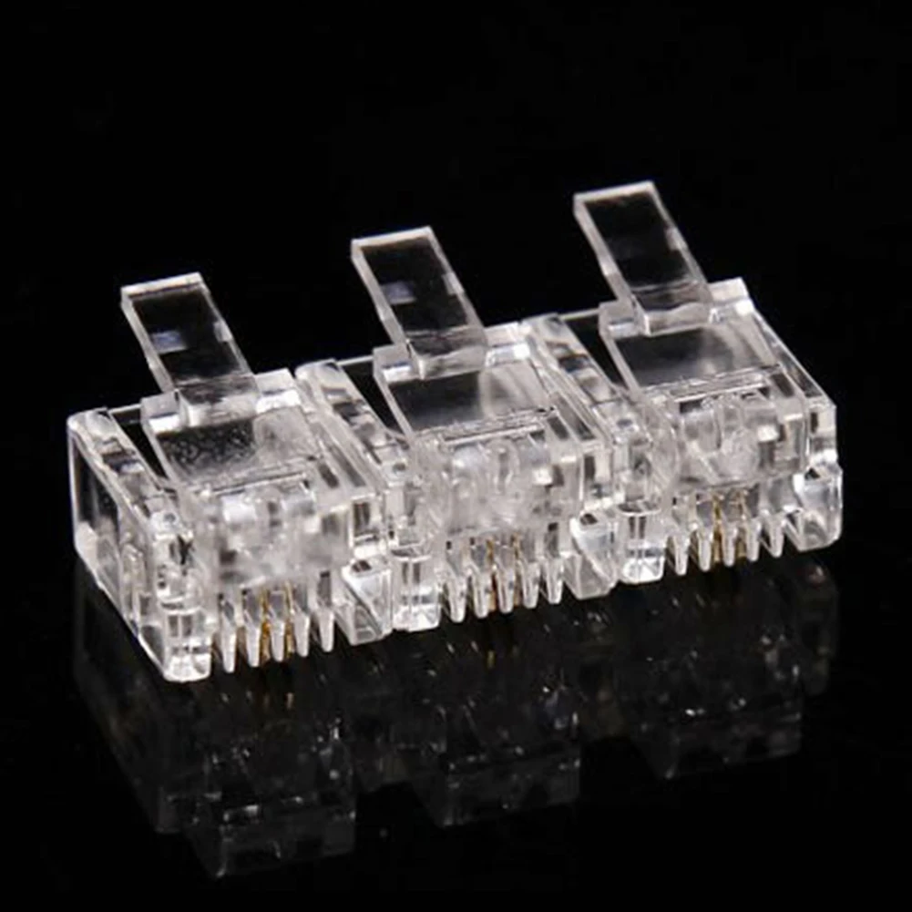 Crimp Network Transparent Cable Systems Gold Plated Contact Telephone RJ11 6P2C Powerful Connector Office Modular Plug 100Pcs |