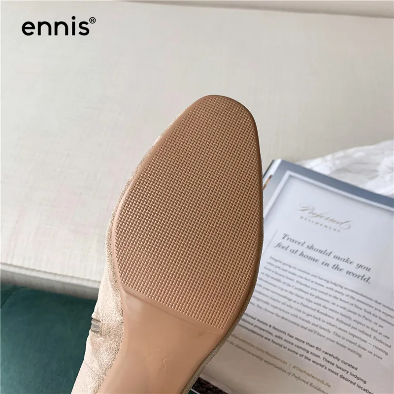ENNIS/; осенние женские ботильоны; повседневные замшевые ботинки на толстом каблуке; женские ботинки с круглым носком; модная обувь в европейском стиле; A958