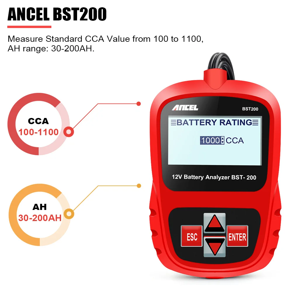 Ancel BST200 12 в автомобильный тестер батареи AGM гель CCA SAE автоматический анализатор на