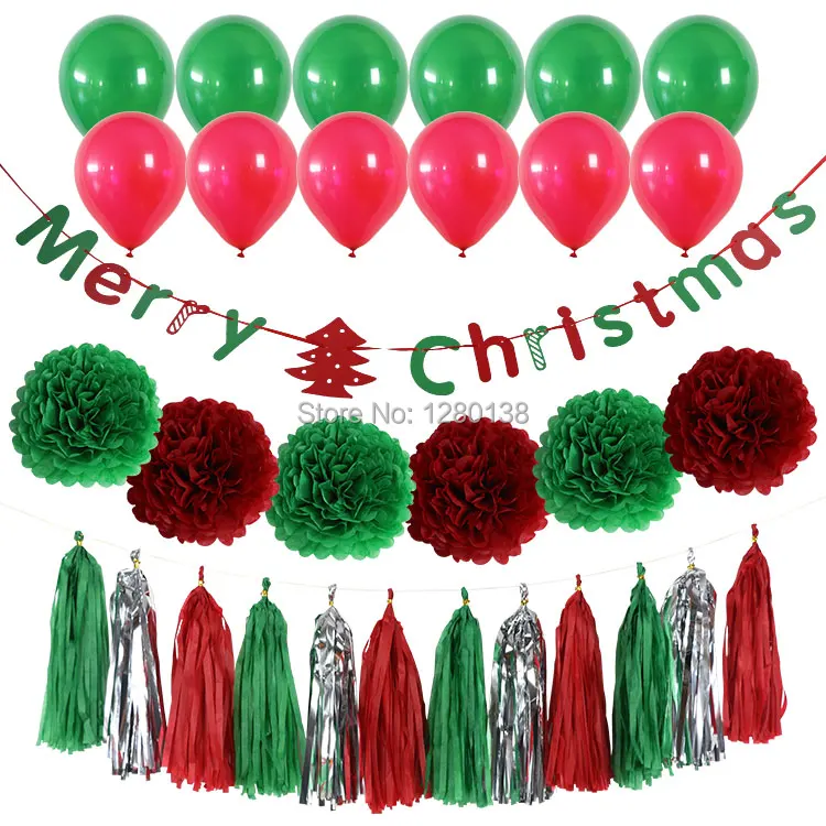 Рождественские украшения посуда красные и зеленые бумажные помпоны кисточка
