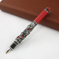 new jinhao dragon king vintage fountain pen unique metal embossing hi tech gray red color business office home supplies