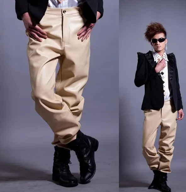 Yellow 2020 new Singer street 1 pu leather pants men 1 pants man stage trousers faux leather pants Provide custom